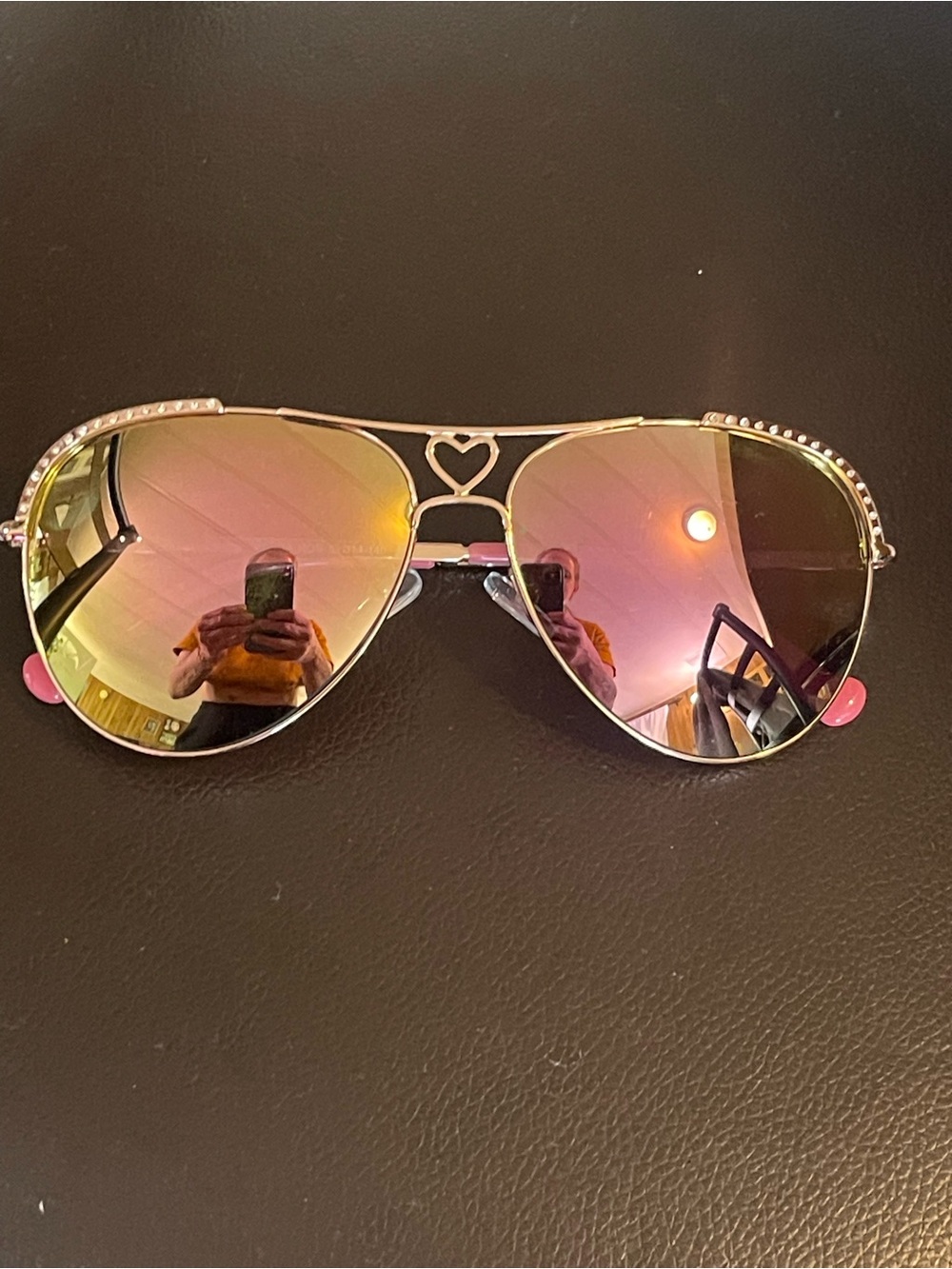Betsey Johnson Gold Aviator Sunglasses with Pink Reflective Lenses
